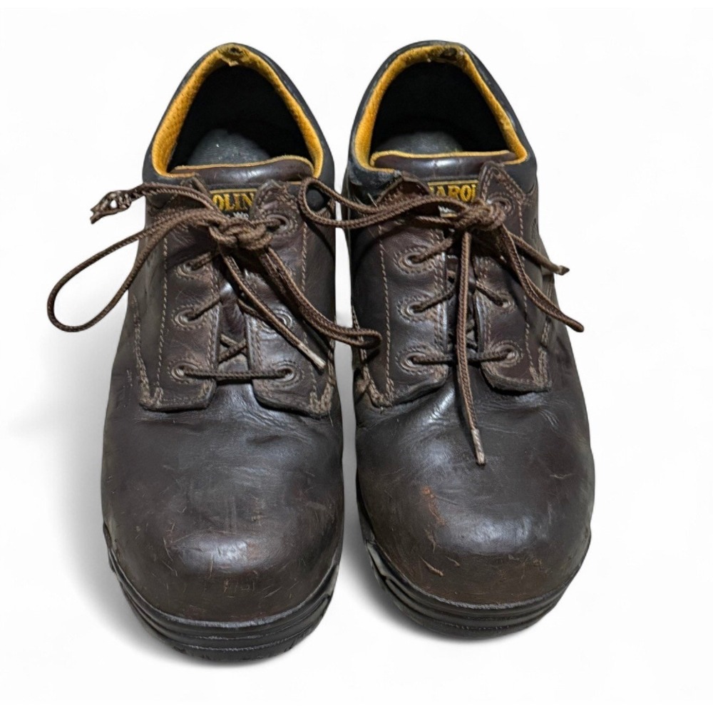 Carolina Men's Brown Leather Work Shoes 12 Slip Resistant Lace Up Distressed